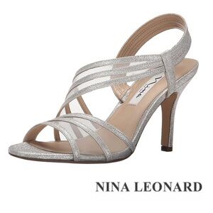 Nina Leonard Vitalia Silver Dressy Sandal Heels Women’s Size 11 Formal Wedding